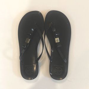 Tory Burch black jelly thong with bow detail